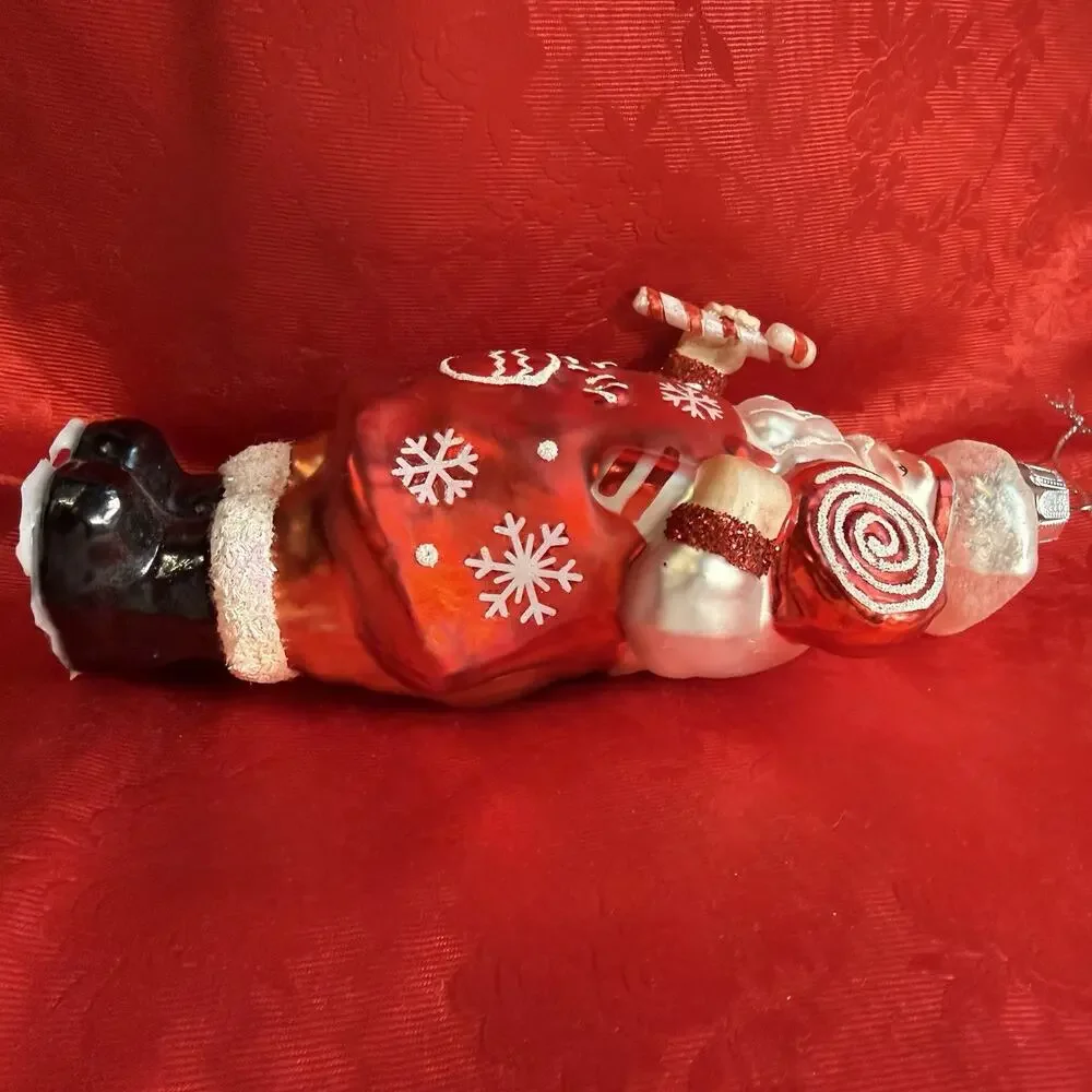 Holiday Home Baker Candy Cane Santa Blown Glass Christmas Tree Ornament 6.5”